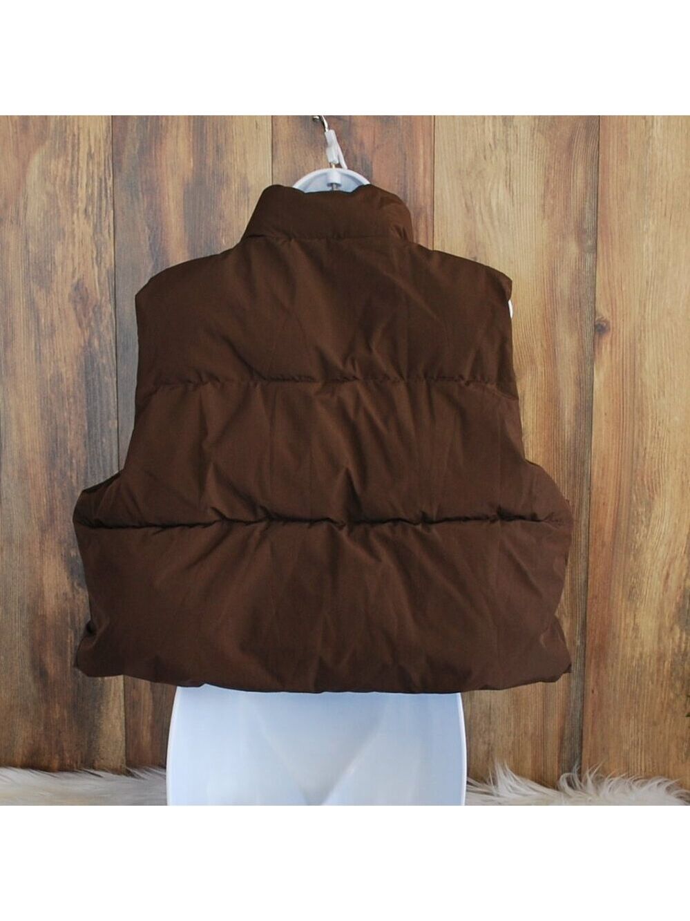 Katch Me Women's Brown Full Zip Puffer Cropped Vest Jacket XL - Picture 2 of 3